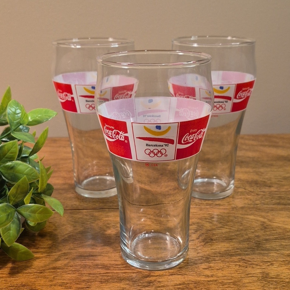 VINTAGE Barcelona 1992 Olympics Coca-Cola Drinking Glasses, Set of 3